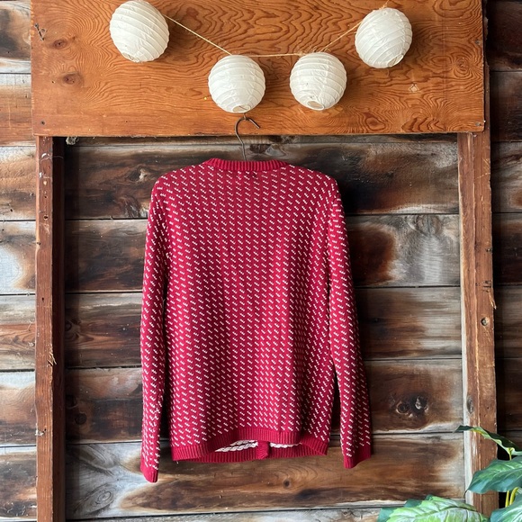 Vintage LL Bean cardigan with metal buttons M medium wool and cotton intarsia - Picture 2 of 8